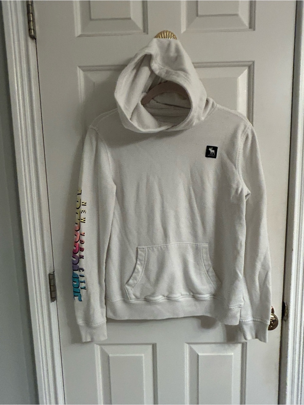 Girls abercrombie kids White Hoodie with Colorful Sleeve Print